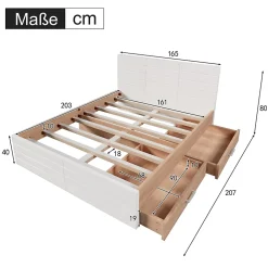 Okwish Lit avec rangement 160 x 200 cm - Lit Double avec 2 Tiroirs - Bois MDF - Sans Matelas - Blanc Chêne* Lit Avec Rangement