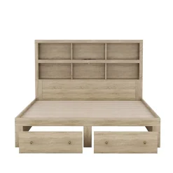 Okwish Lit avec rangement 160 x 200 cm Lit double avec 2 tiroirs et tête de lit fonctionnelle - Sans matelas - Naturel* Lit Avec Rangement