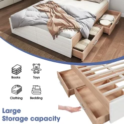 Lit avec rangement 180 x 200 cm - Lit Double avec 2 Tiroirs - Bois MDF - Sans Matelas - Blanc Chêne><noscript><img width=