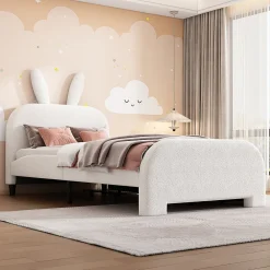 Okwish Lit avec rangement 90 x 200 cm - Lit Simple avec 2 Tiroirs - Peluche + MDF - Sans Matelas - Blanc* Lit Avec Rangement