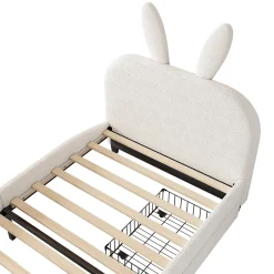 Okwish Lit avec rangement 90 x 200 cm - Lit Simple avec 2 Tiroirs - Peluche + MDF - Sans Matelas - Blanc* Lit Avec Rangement
