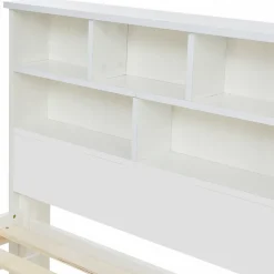 Okwish Lit avec rangement 140x200 cm - Lit double avec tiroirs et tête de lit - Pin massif + MDF - Sans Matelas - Blanc* Lit Avec Rangement