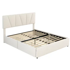 Lit avec rangement 140x200 cm - Lit rembourré avec tête de lit réglable et 4 tiroirs - Velours - Sans matelas - Beige><noscript><img width=