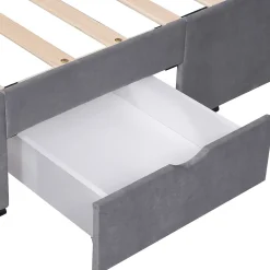 Okwish Lit avec rangement 160x200 cm - Lit Double Capitonné avec 4 Tiroirs - Velours - Sans Matelas - Gris* Lit Avec Rangement