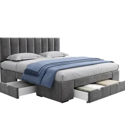 Okwish Lit avec rangement 160x200 cm - Lit Double Capitonné avec 4 Tiroirs - Velours - Sans Matelas - Gris* Lit Avec Rangement