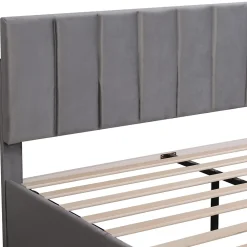 Okwish Lit avec rangement 160x200 cm - Lit Double Capitonné avec 4 Tiroirs - Velours - Sans Matelas - Gris* Lit Avec Rangement