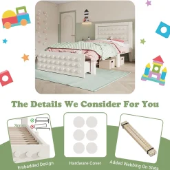 Lit avec rangement 90x200 cm - Lit simple avec tiroirs intégrés et design créatif - en MDF et bois massif - Blanc - Sans matelas><noscript><img width=