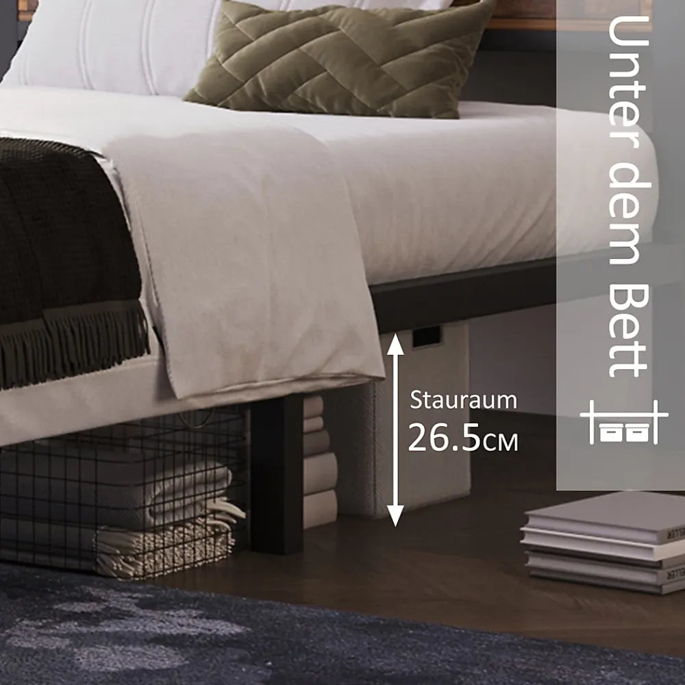 Okwish Lit avec rangement 140x200 cm - Lit double métal avec tête de lit et sommier à lattes - Métal - Sans Matelas - Noir* Lit Avec Rangement