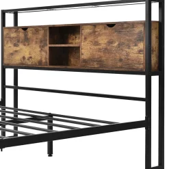 Okwish Lit avec rangement 140x200 cm - Lit double métal avec tête de lit et sommier à lattes - Métal - Sans Matelas - Noir* Lit Avec Rangement