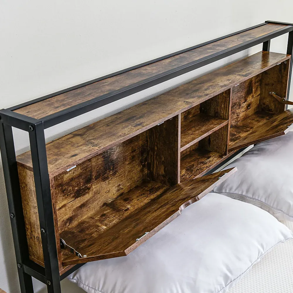 Okwish Lit avec rangement 140x200 cm - Lit double métal avec tête de lit et sommier à lattes - Métal - Sans Matelas - Noir* Lit Avec Rangement