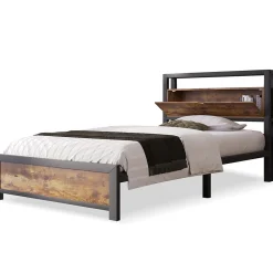 Lit avec rangement 90x200 cm - Lit Simple Cadre de Lit en Métal - avec Sommier à Lattes - Métal - Sans Matelas - Noir><noscript><img width=