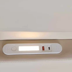 Lit avec rangement 90x200 cm - Lit enfant capitonné avec veilleuse et port USB - Similicuir + Métal - Sans matelas - Beige><noscript><img width=