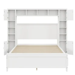 Lit avec Rangement 140x200 cm - Lit Double avec 4 Tiroirs et Placard Spacieux, Bois Massif et MDF, Sans Matelas - Blanc><noscript><img width=