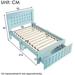 Okwish Lit avec rangement 90x200 cm - Lit simple avec tiroirs intégrés et design créatif - en MDF et bois massif - Bleu - Sans matelas* Lit Avec Rangement