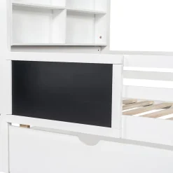 Lit avec rangement 90x200 cm - Lit enfant simple avec 2 tiroirs et table, structure en bois massif et MDF - Blanc - Sans matelas><noscript><img width=