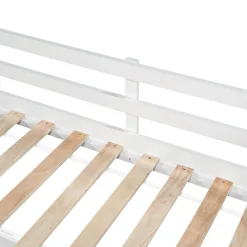Lit avec rangement 90x200 cm - Lit enfant simple avec 2 tiroirs et table, structure en bois massif et MDF - Blanc - Sans matelas><noscript><img width=