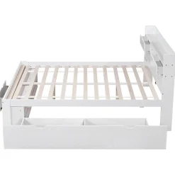 Lit avec Rangement 160x200 cm - Lit Double avec USB et Tiroirs, Armoire Intégrée - Sans Matelas - Bois Blanc><noscript><img width=