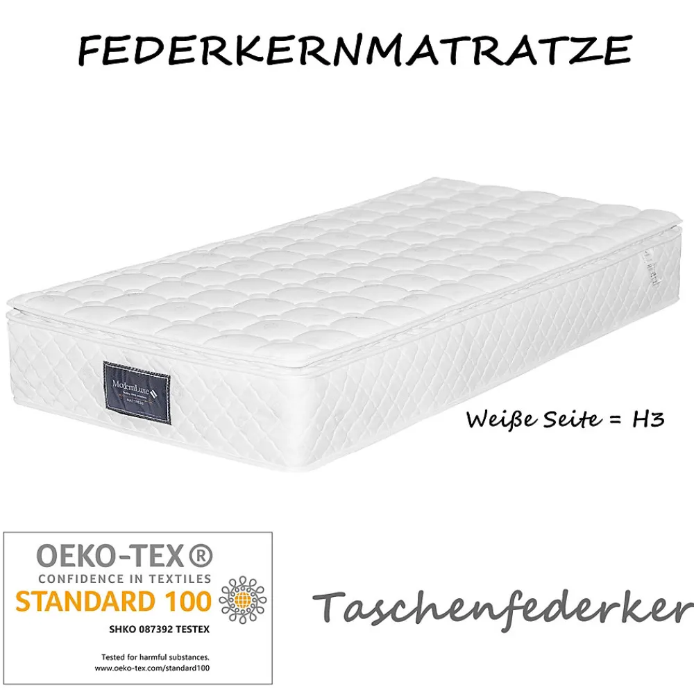 Lit avec rangement 90x200 cm - Lit simple capitonné avec tiroirs, USB Type-C et LED - Sherpa - Matelas Inclus - Blanc>Okwish Best