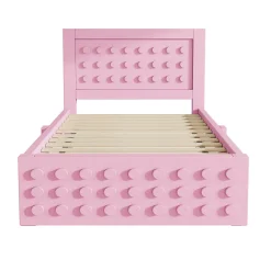 Lit avec rangement 90x190 cm, lit simple avec tiroirs pratiques et sommier inclus, MDF et bois massif, rose sans matelas><noscript><img width=