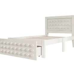 Okwish Lit avec rangement 90x190 cm, lit simple design créatif avec tiroirs et sommier inclus, MDF et bois massif, blanc sans matelas* Lit Avec Rangement