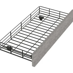 Okwish Lit avec rangement 90x200 cm simple capitonné avec 2 tiroirs et tête de lit ondulée cloutée - revêtement en lin gris* Lit Simple