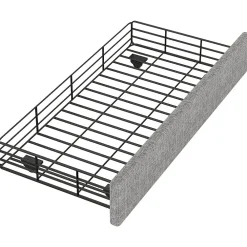Okwish Lit avec rangement 90x200 cm simple capitonné avec 2 tiroirs et tête de lit courbée cloutée - revêtement en lin gris* Lit Simple