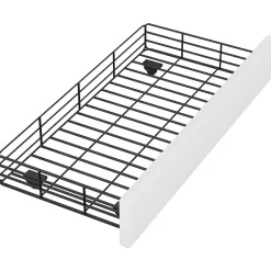 Lit avec rangement 90x200 cm simple capitonné avec 2 tiroirs et tête de lit courbée cloutée - revêtement en lin beige foncé><noscript><img width=