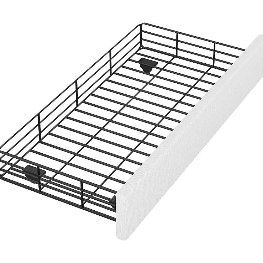 Lit avec rangement 90x200 cm simple capitonné avec 2 tiroirs et tête de lit courbée cloutée - revêtement en lin beige foncé>Okwish