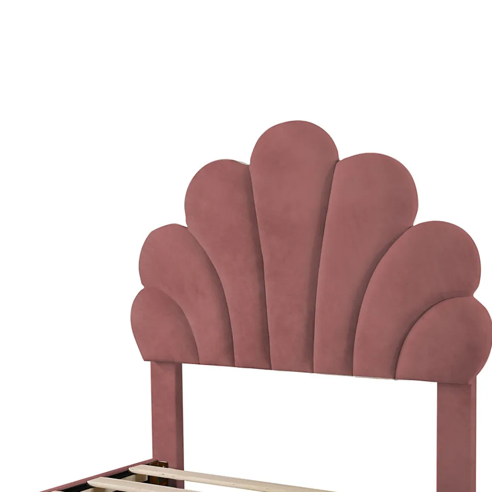 Lit avec rangement 90x200 cm simple enfant fille capitonné avec 2 ablagefächer et lattenrost, velours+bois rose, sans matelas>Okwish Discount