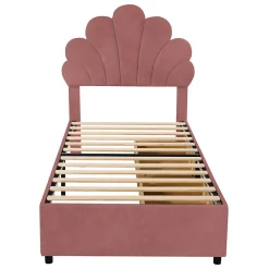 Lit avec rangement 90x200 cm simple enfant fille capitonné avec 2 ablagefächer et lattenrost, velours+bois rose, sans matelas><noscript><img width=