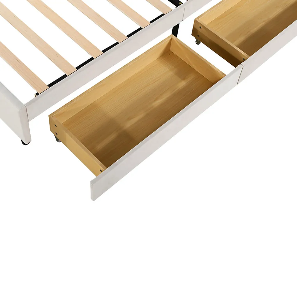 Lit avec rangement 90x200 cm simple enfant fille capitonné avec 2 ablagefächer et lattenrost, velours+bois beige, sans matelas>Okwish Online
