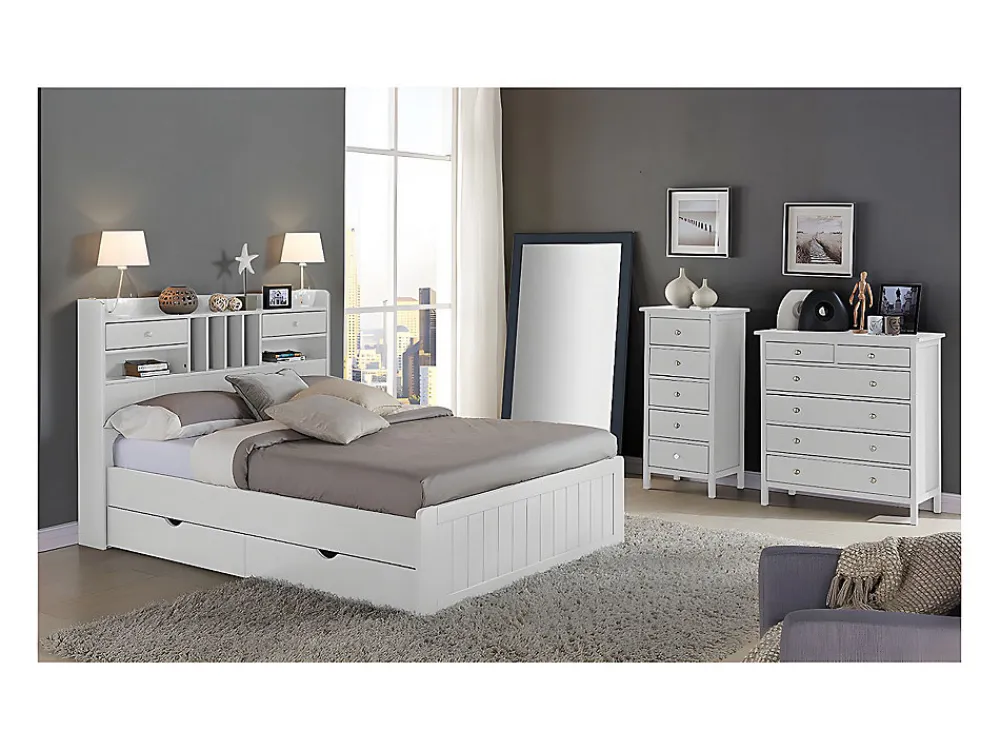 Lit avec rangements 140 x 190 cm - Blanc - MEDERICK>Vente-unique