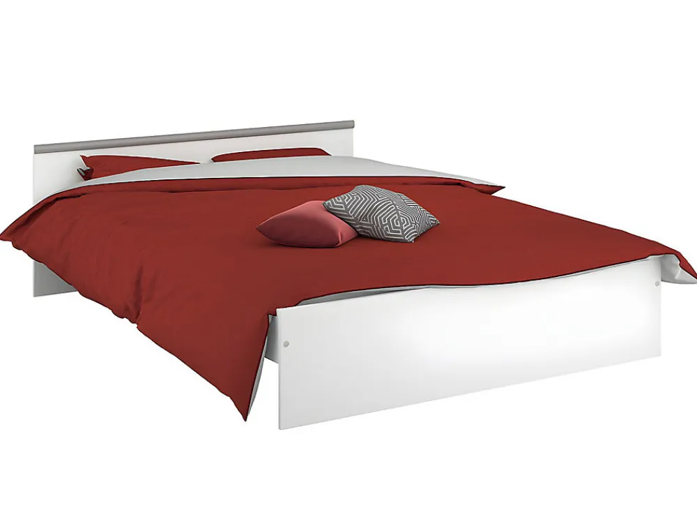 Lit avec rangements 140 x 190 cm - 2 tiroirs et 1 niche - Coloris : Blanc + Sommier - PABLO>Vente-unique