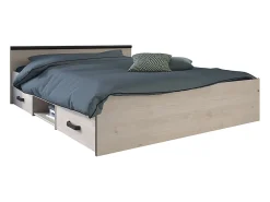 Vente-unique Lit avec rangements 140 x 190 cm - 2 tiroirs et 1 niche - Coloris : Naturel - PABLO* Ensemble Sommier Et Matelas