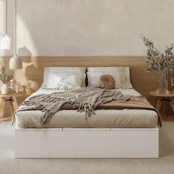 Okwish Lit avec Rangements 140x200 cm - Lit Double avec Tiroirs, Espace sous le Lit - MDF - Blanc - Sans Matelas* Lit Avec Rangement