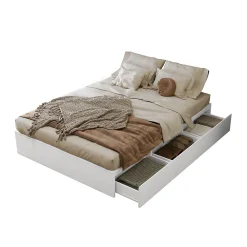 Okwish Lit avec Rangements 140x200 cm - Lit Double avec Tiroirs, Espace sous le Lit - MDF - Blanc - Sans Matelas* Lit Avec Rangement