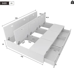 Okwish Lit avec Rangements 140x200 cm - Lit Double avec Tiroirs, Espace sous le Lit - MDF - Blanc - Sans Matelas* Lit Avec Rangement
