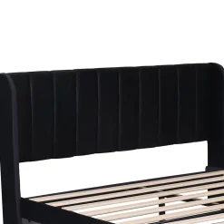 Lit avec Rangements 160x200, Lit Double Capitonné en Velours Noir avec 2 Tiroirs><noscript><img width=