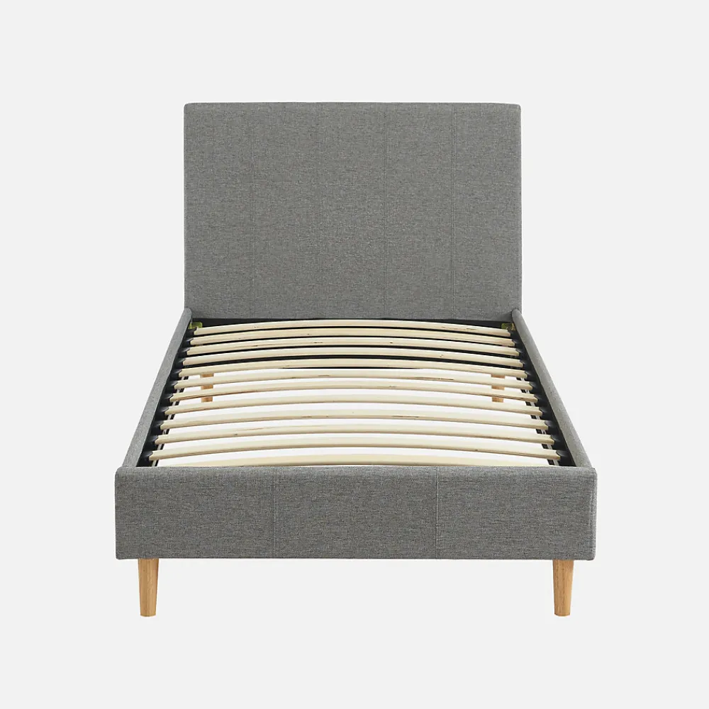 Lit avec sommier à lattes et tête de lit. finition tissu. gris clair. L 202 x P 96 x H 88cm>Sweeek Online