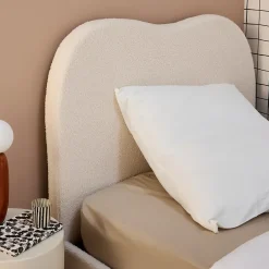 Sweeek Lit avec sommier à lattes et tête de lit. blanc finition bouclette. L204 x P98 x H96.5cm* Lit Simple