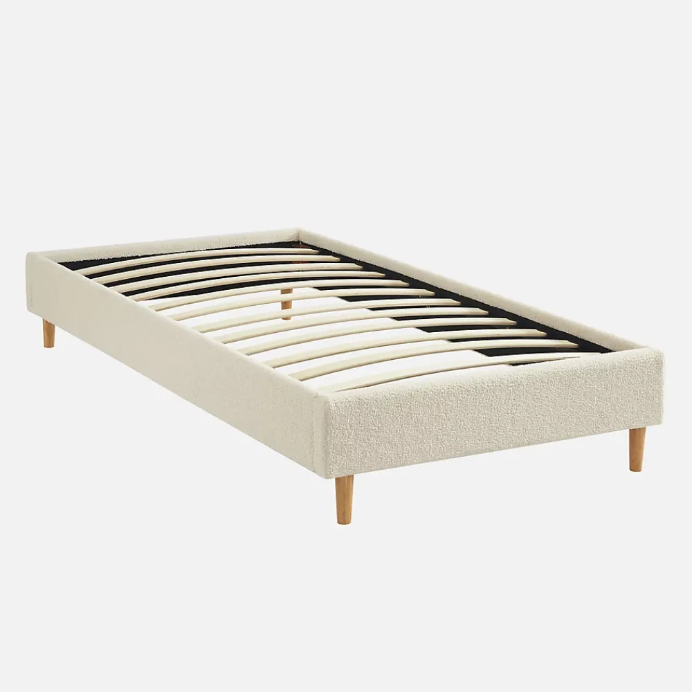 Sweeek Lit avec sommier à lattes. finition bouclette. blanc. L 203 x P 96.5 x H 30cm* Lit Simple