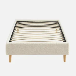 Sweeek Lit avec sommier à lattes. finition bouclette. blanc. L 203 x P 96.5 x H 30cm* Lit Simple