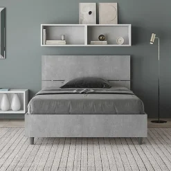 Ityhome Lit avec sommier à lattes 120x190, tête de lit inclinée Demas en béton* Lit Coffre
