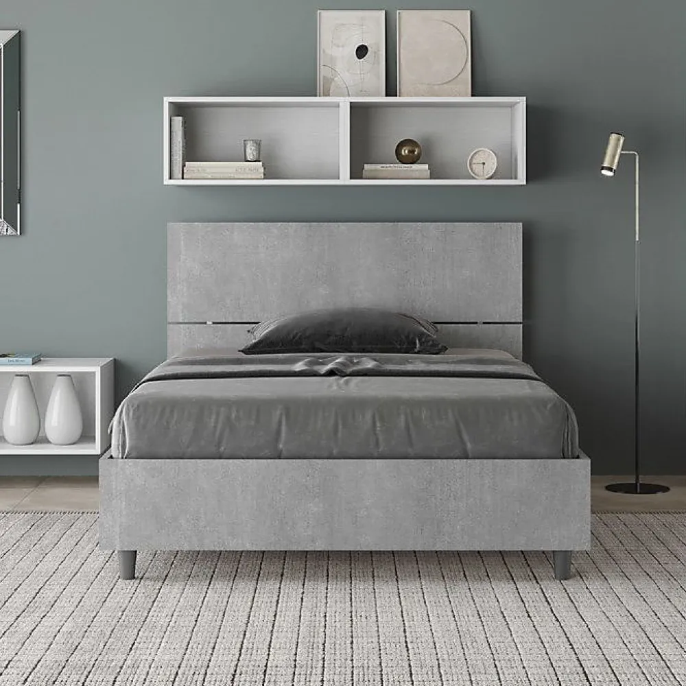 Ityhome Lit avec sommier à lattes 120x190, tête de lit inclinée Demas en béton* Lit Coffre