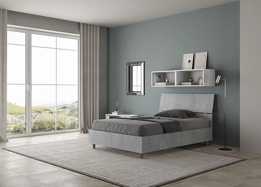 Ityhome Lit avec sommier à lattes 120x190, tête de lit inclinée Demas en béton* Lit Coffre