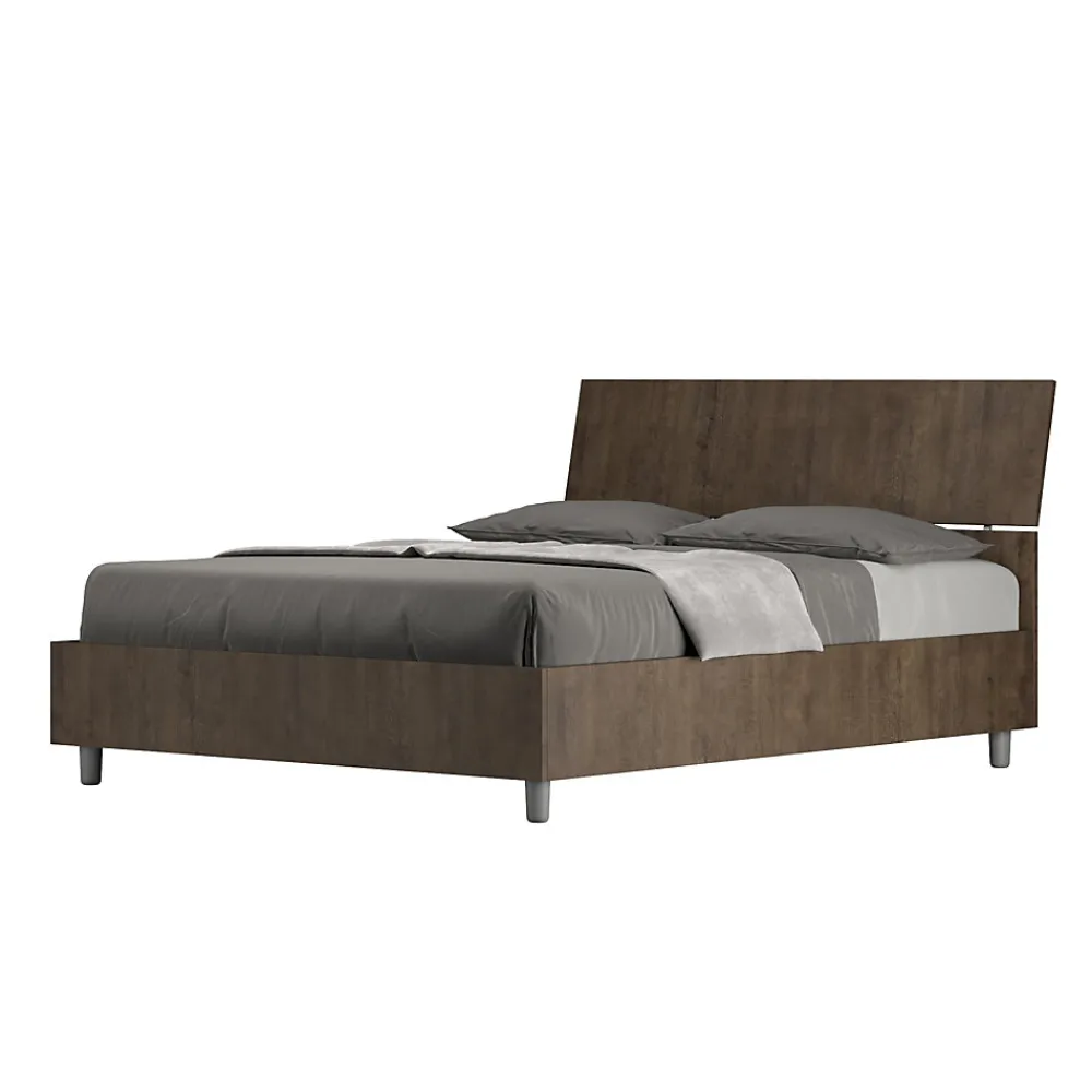 Lit avec sommier à lattes 140x190, tête de lit inclinée Demas en noyer>Ityhome Sale