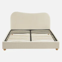 Lit avec sommier à lattes et tête de lit. blanc finition bouclette. L214.5 x P168 x H97cm>Sweeek Online