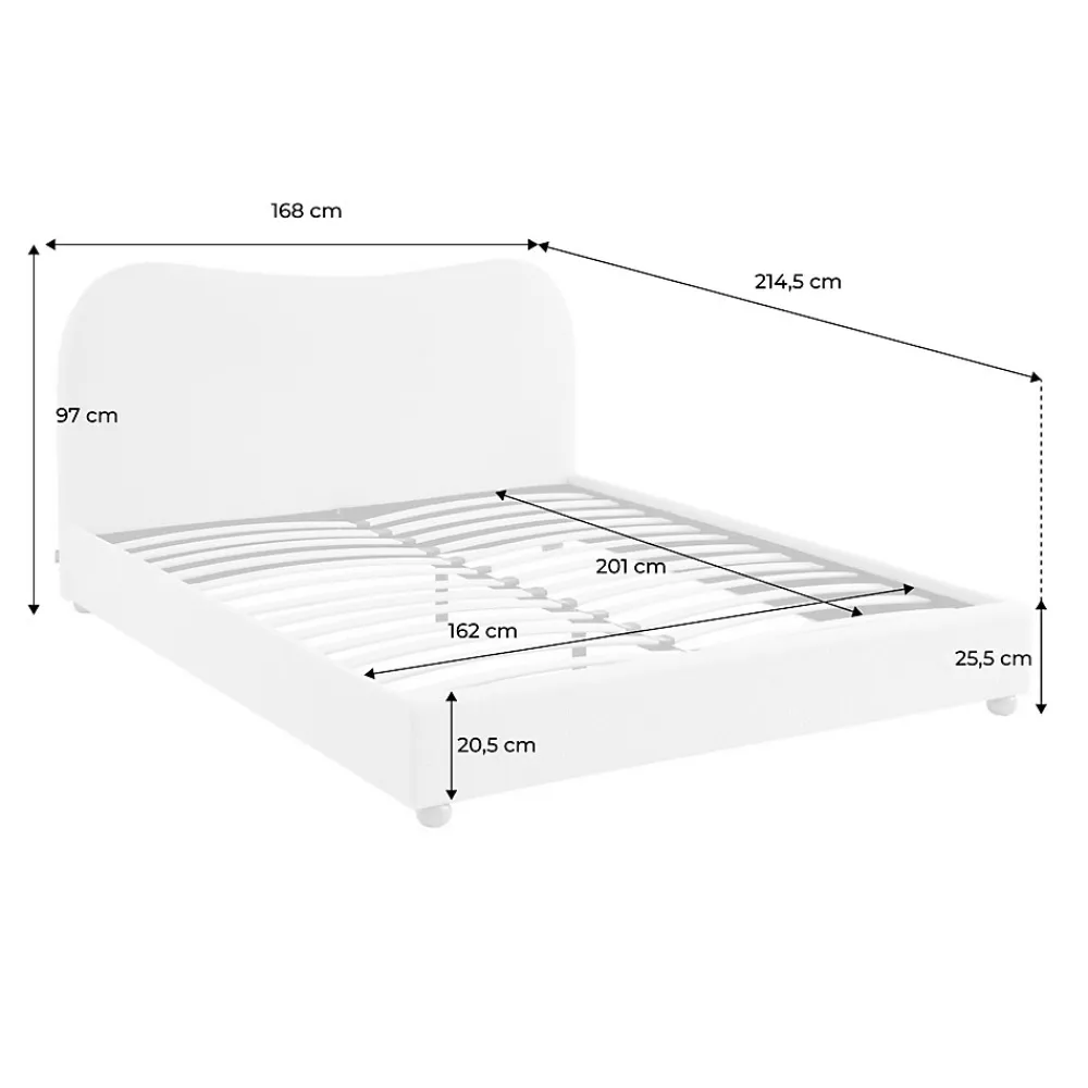 Lit avec sommier à lattes et tête de lit. blanc finition bouclette. L214.5 x P168 x H97cm>Sweeek Online
