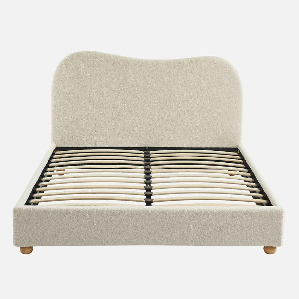 Lit avec sommier à lattes et tête de lit. blanc finition bouclette. L203 x P148 x H97cm>Sweeek