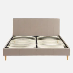 Sweeek Lit avec sommier à lattes et tête de lit. finition tissu. beige L 211 x P 167.5 x H 89cm* Lit Double